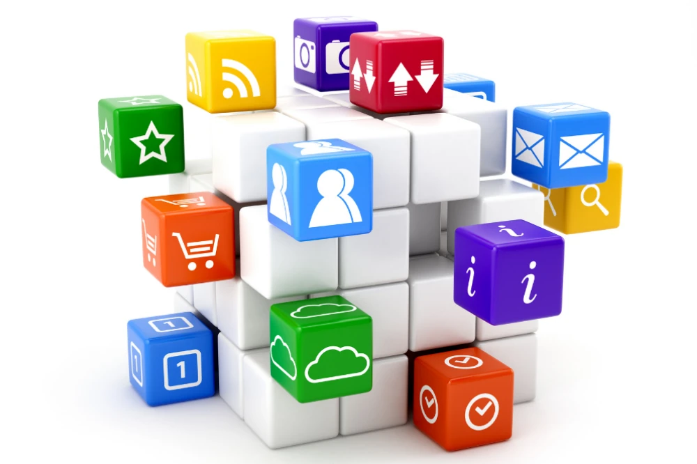 Colorful 3D app and payment icon cubes